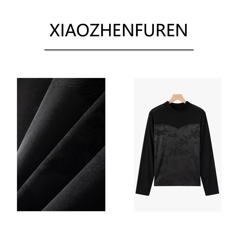 【小镇035】24年中年女长袖春秋新款百搭桑波锻高档时尚洋气上衣女