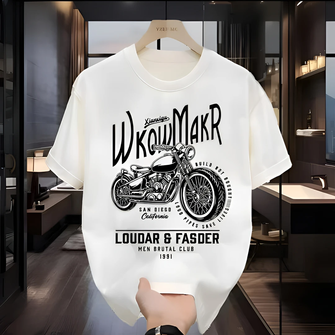 雅鹿男装纯棉t恤新款印花宽松纯棉半袖宽松衣服短袖t恤重磅纯棉时