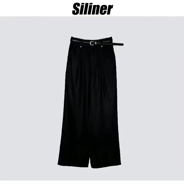 Siliner定制款黑色简约休闲宽松显瘦垂感直筒阔腿裤TX5677