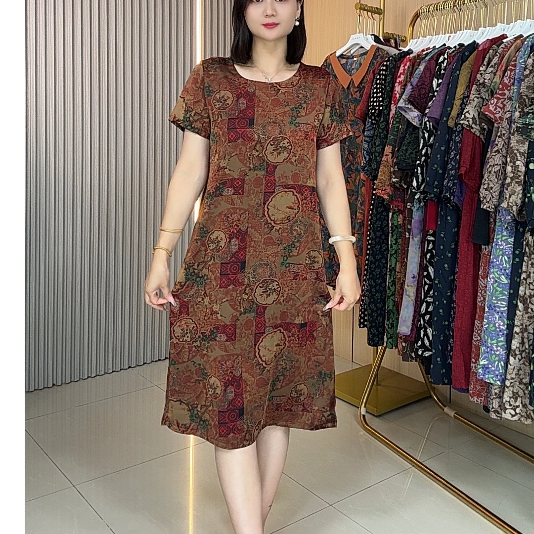 夏款宠粉福利碎花显瘦时尚中长款印花妈妈装连衣裙