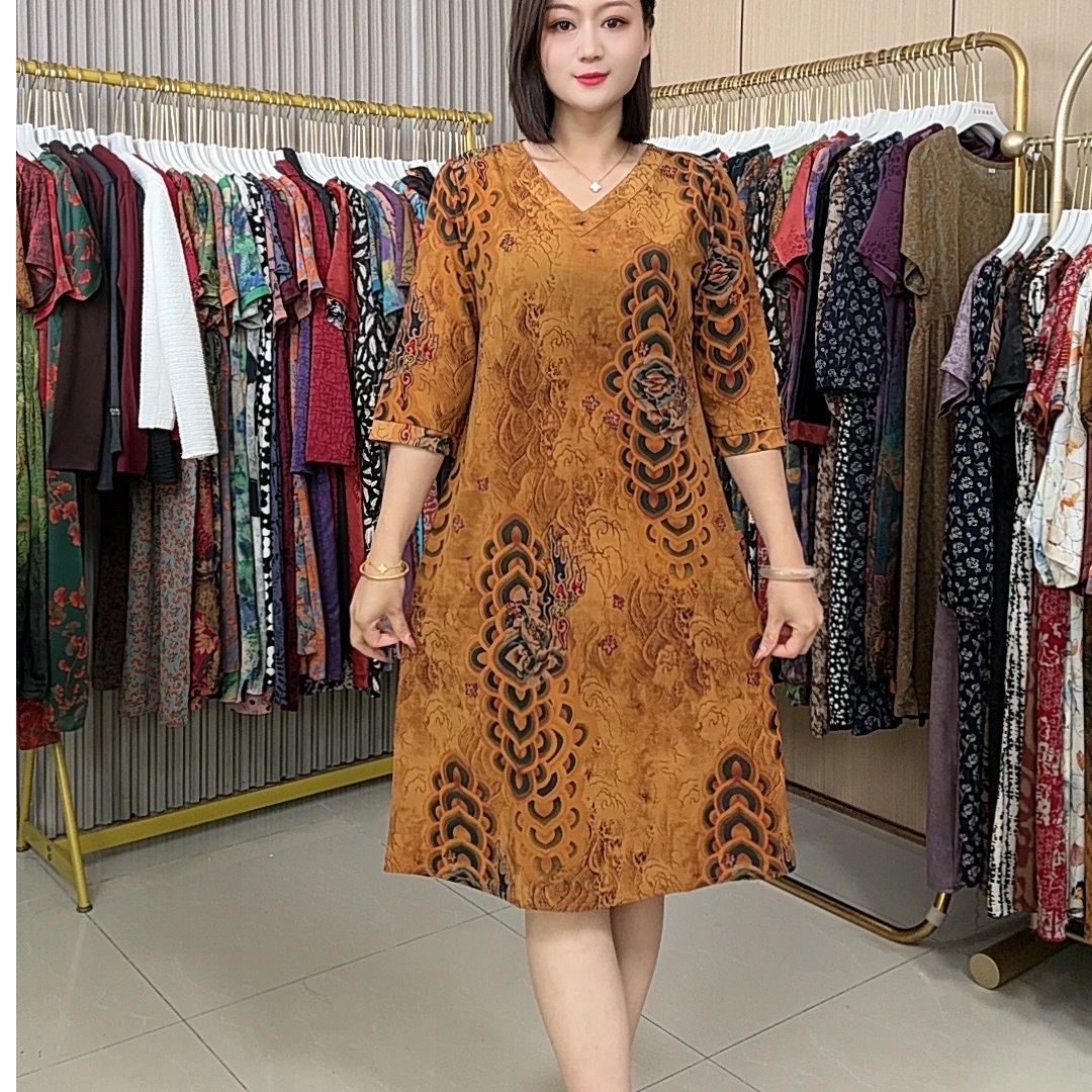 凤尾花遮肉显瘦时尚气质宽松连衣裙