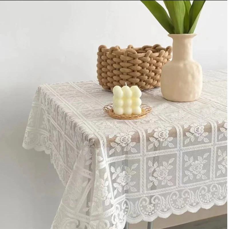 粉丝专属【亮丝小花朵】简约素色桌布ins蕾丝点方形茶几桌台布