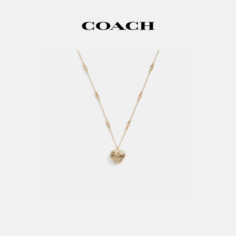 【新品】COACH/蔻驰 绗缝经典标志爱心吊坠项链