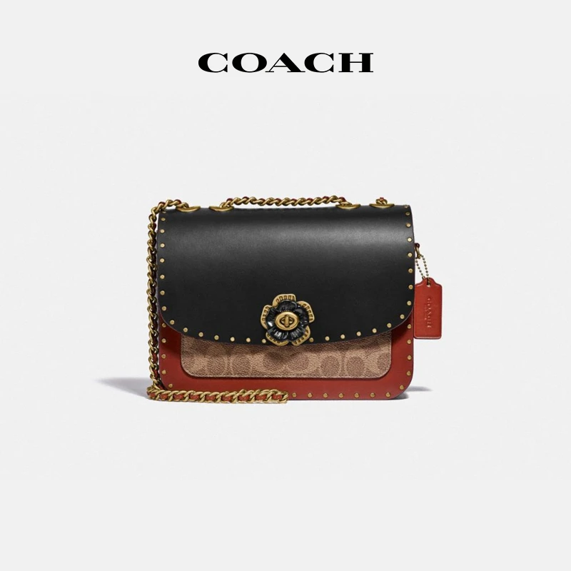 【小小莎专属】COACH/蔻驰 女士撞色饰钉细节MADISON链条单肩包