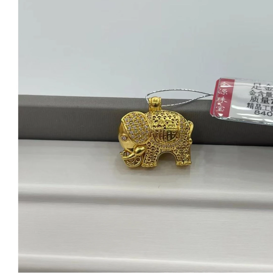 【金源珠宝】足金999莫桑 石如意福字大象精品黄金吊坠 7.63 7.59
