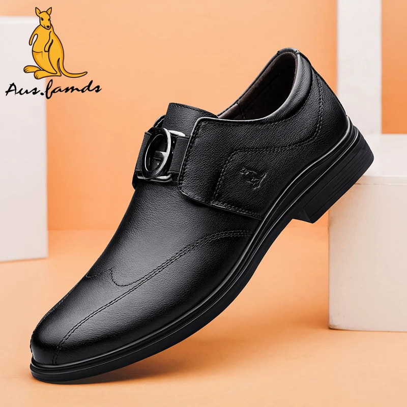 AUSFAMDS/澳洲名袋鼠高端轻奢男鞋英伦商务休闲皮鞋男士头层牛皮