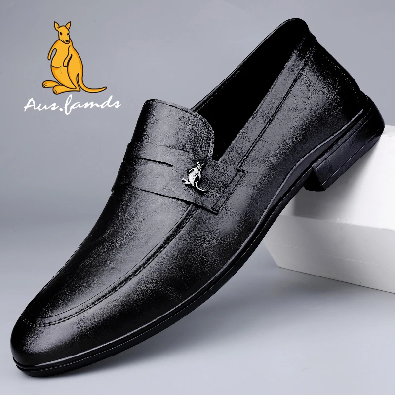 澳洲名袋鼠透气真皮皮鞋一脚蹬男鞋驾车懒人豆豆鞋小皮鞋男