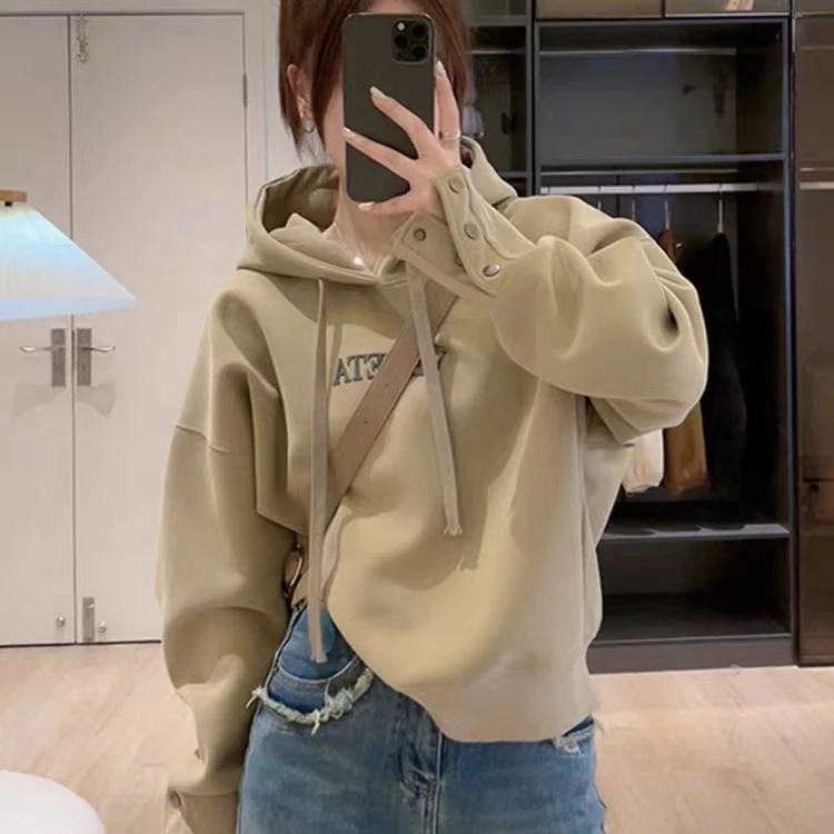 加绒加厚连帽卫衣女春秋款2024新款爆款宽松慵懒风小个子长袖上衣