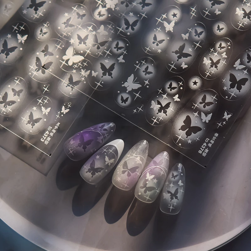 tomoni薄韧美甲贴纸爆款手机壳指甲贴蝴蝶美甲镂空贴纸to4373