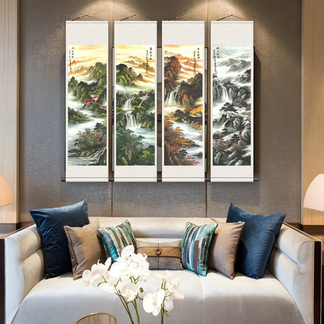 180*40 春夏秋冬  办公室客厅 宣纸  高清数字微喷 精品软装挂画