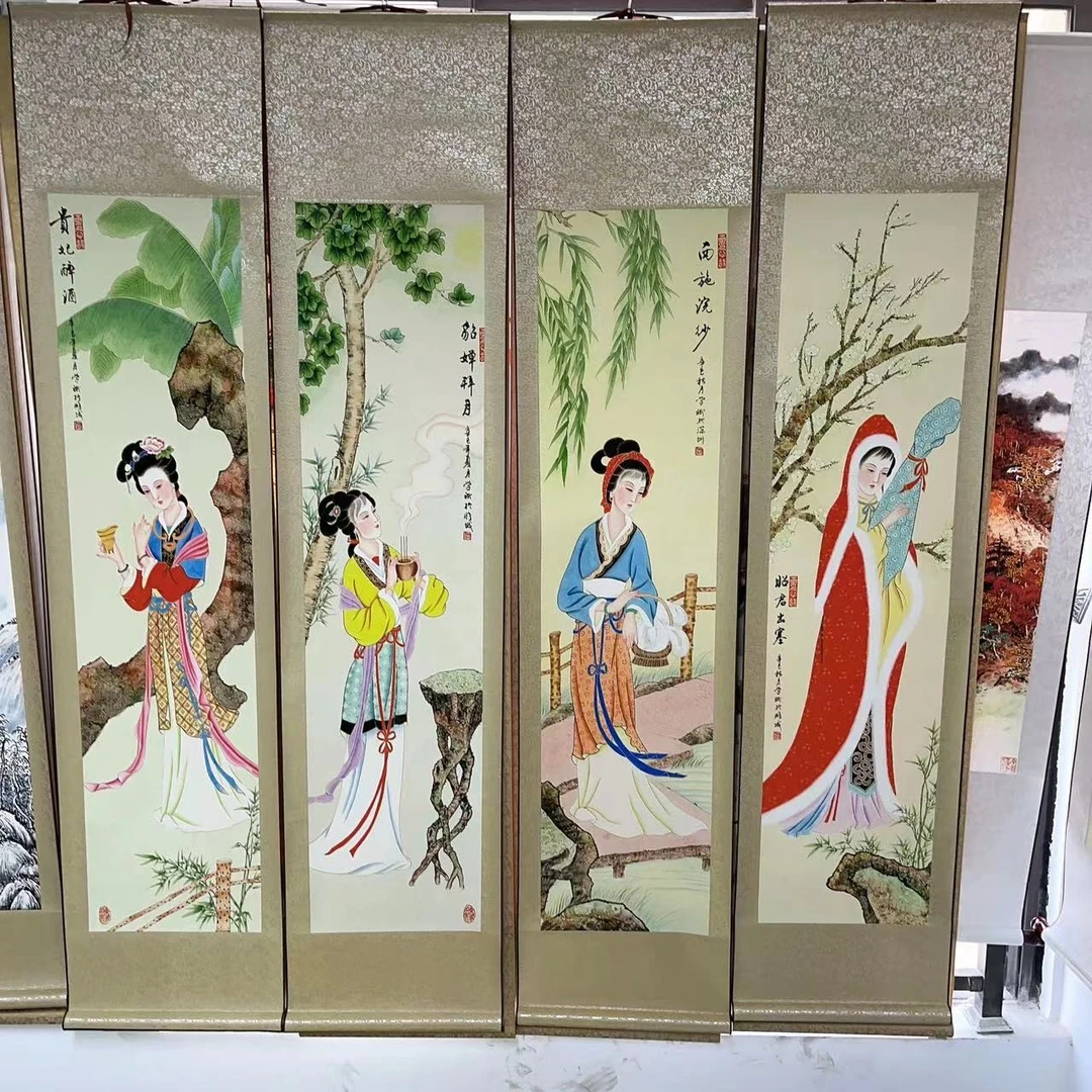 180*40  四大美女  中堂客厅  宣纸  高清数字微喷 精品软装挂画