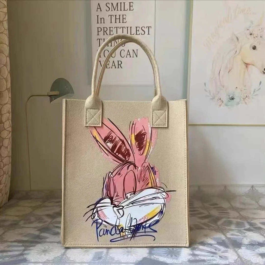 现货网红手提包烫画毛毡包宝宝百日周岁托特包通勤毛毡手提袋