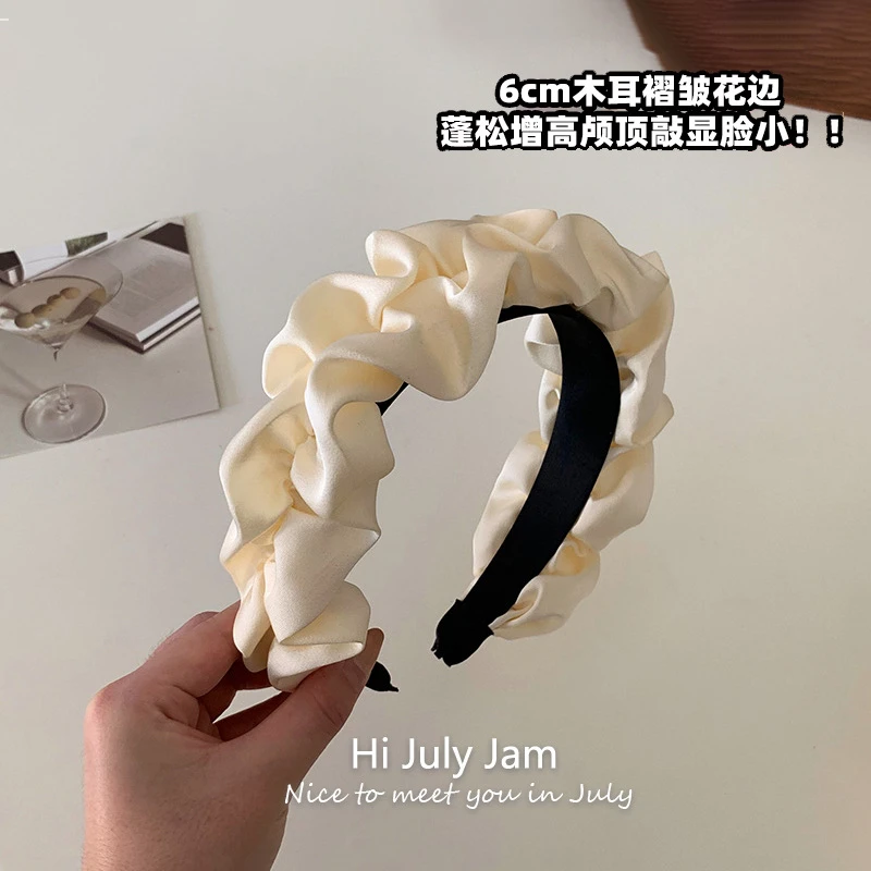 色增高颅顶褶皱发箍女款大肠显脸小洗脸头箍缎面发箍发饰