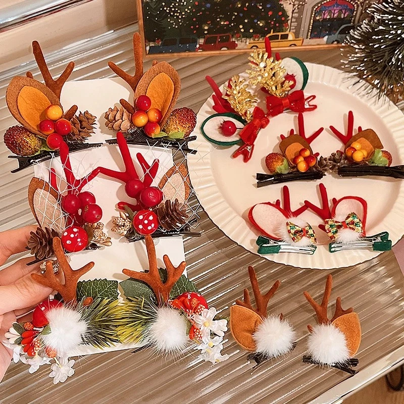 圣诞节发夹麋鹿鹿角发卡儿童对夹节日cos头饰新款可爱头箍发饰女