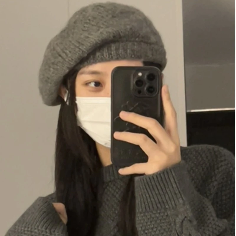 很好带的贝雷帽慵懒风兔毛毛线画家帽大头围圆脸秋冬帽子女显脸小