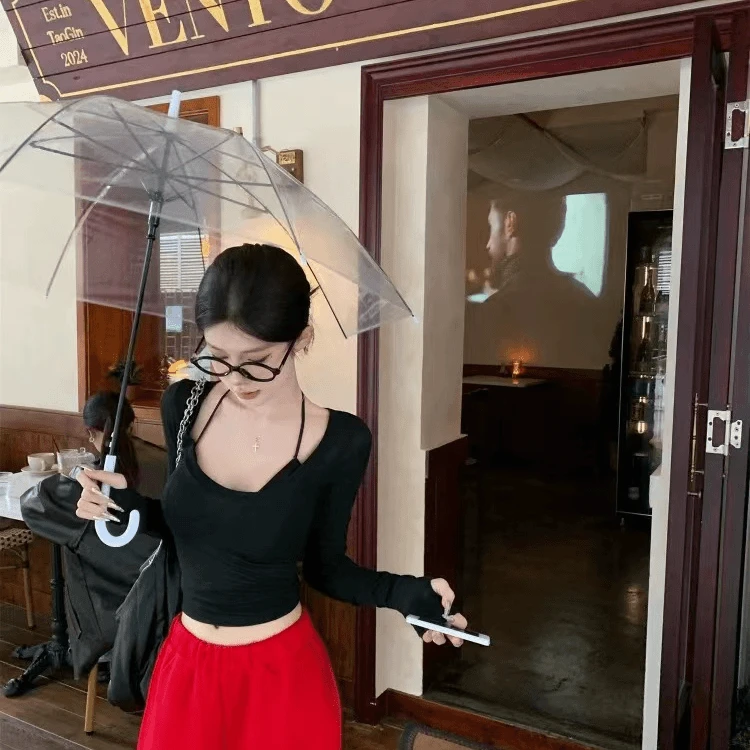 2024新款女士早秋季韩版百搭薄款低领修身长袖上衣高腰休闲阔腿裤