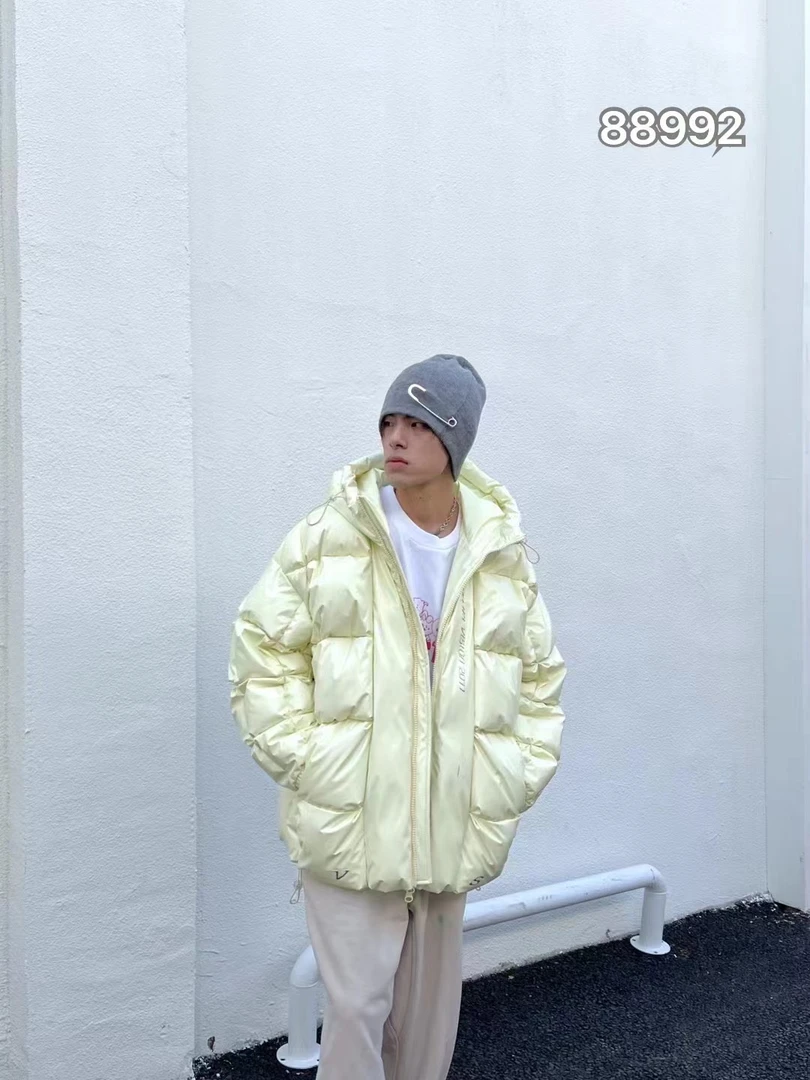 冬季新款宽松纯色重磅加厚白鸭绒连帽羽绒服保暖帅气外套-88992
