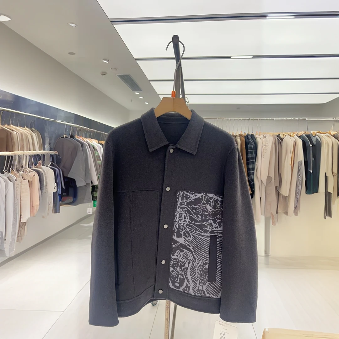 秋冬季男士翻领羊绒大衣简约日系修身款  8126