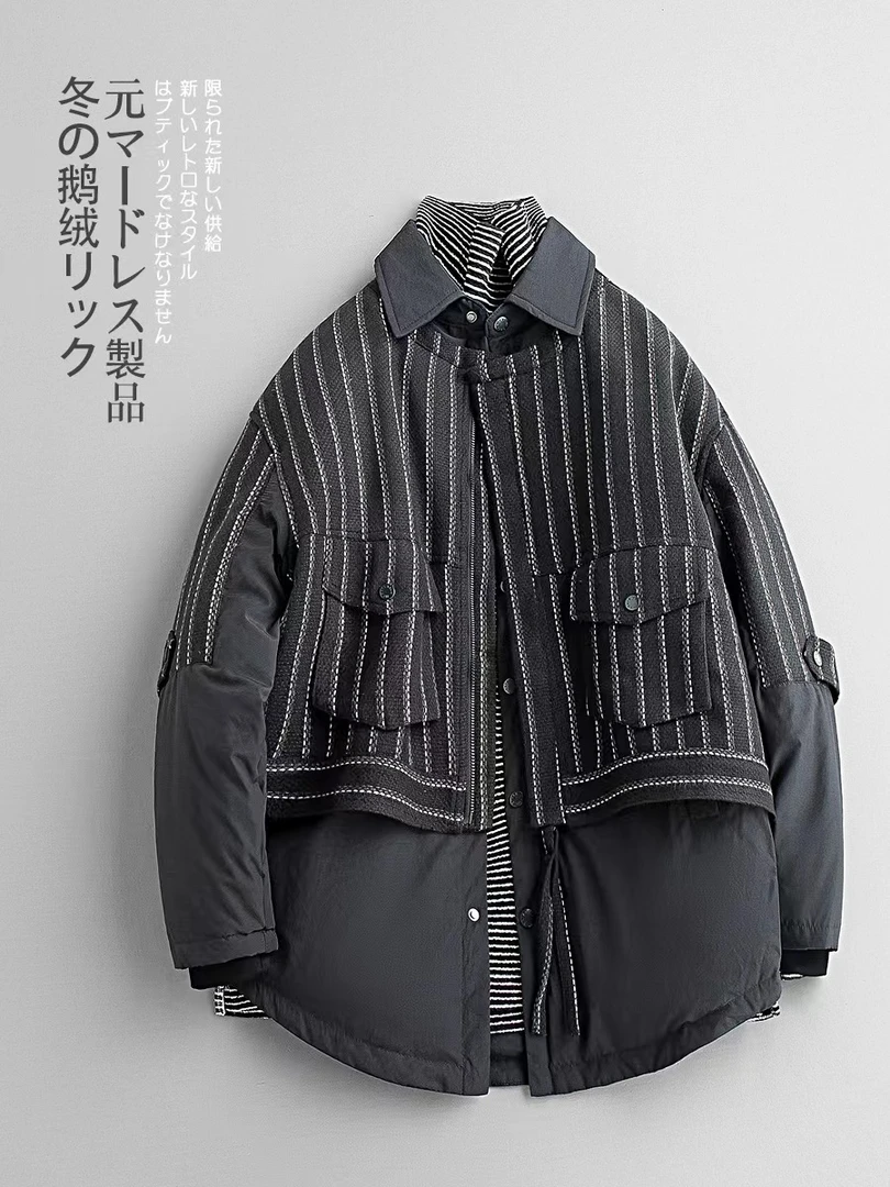250---元古奢潮假两件活页拼接鹅绒服外套 冬季廓版衬衫版RY95115