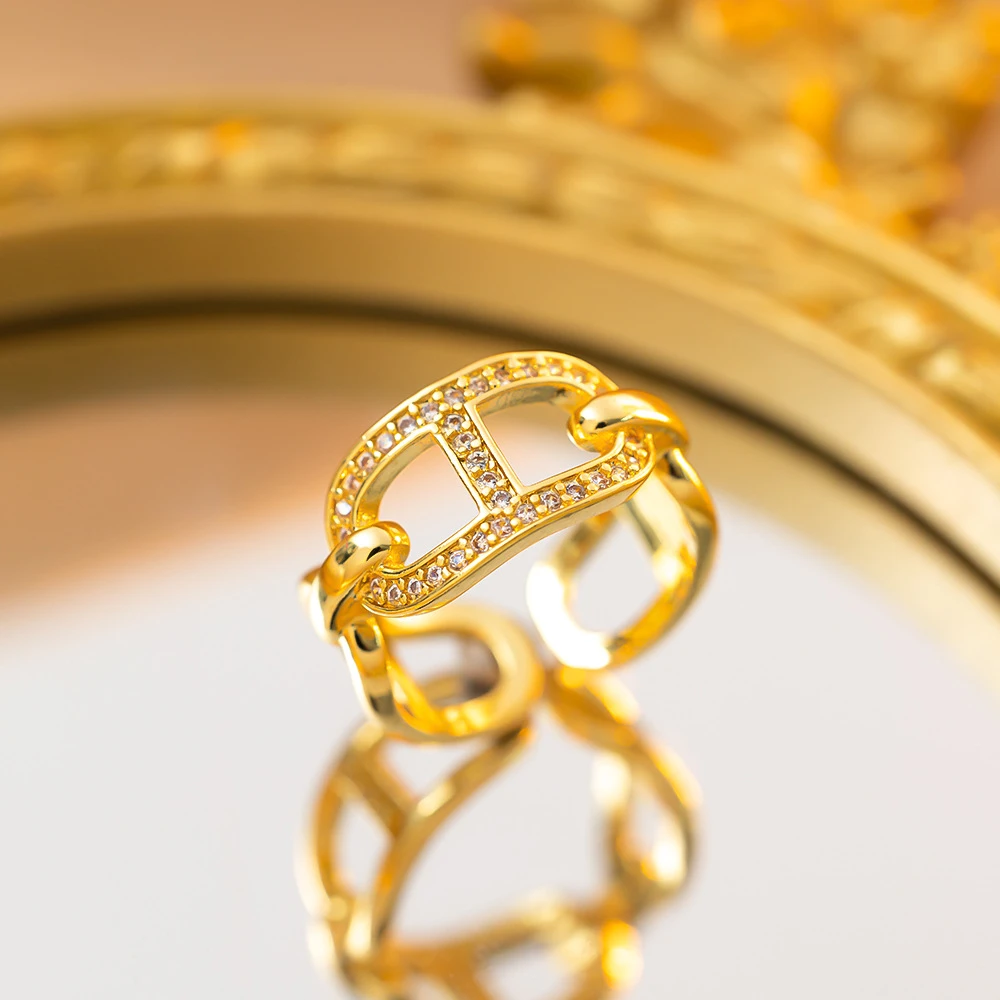 钛钢戒指 网红精致超闪锆石戒指女生轻奢高级感开口可调节指环