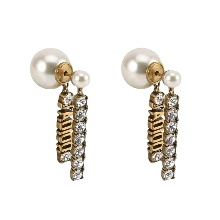 铜合金仿珍珠耳饰 复古做旧设计感迪家耳坠奢华高档JA字母耳钉