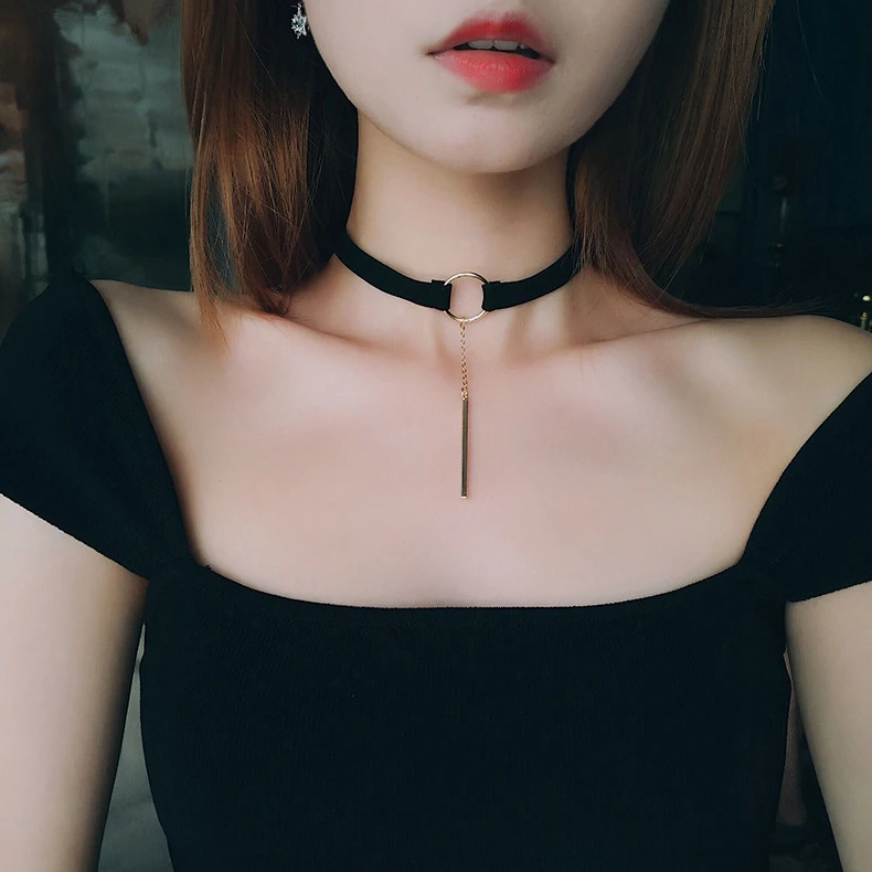 合金亚克力项链韩式黑绳choker网红项链女项圈锁骨颈链黑色脖链百
