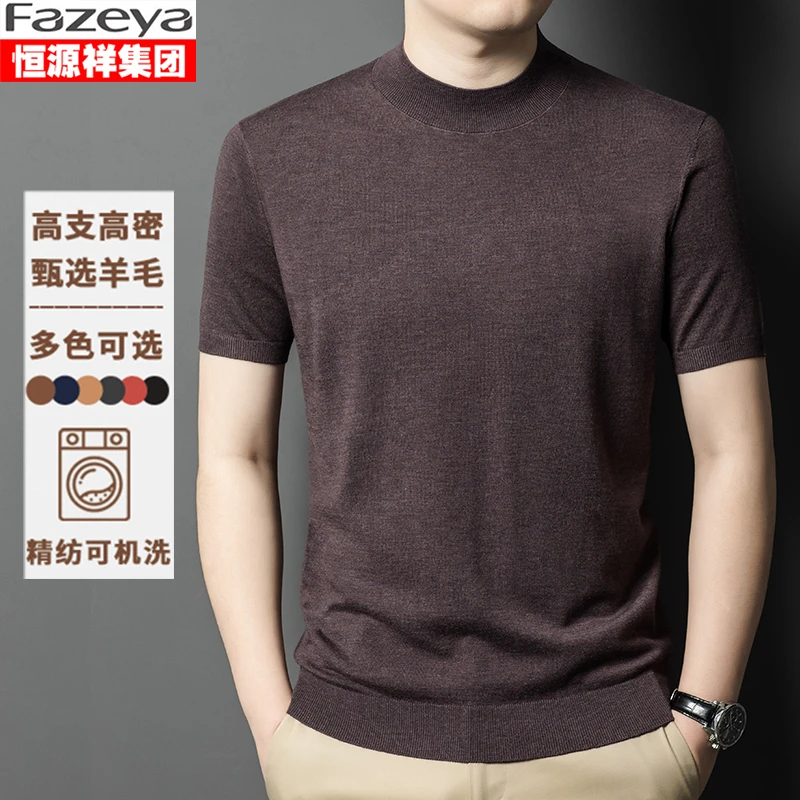 恒源祥集团彩羊春夏薄款羊毛短袖毛衣t恤男士柔顺亲肤秋季男上衣