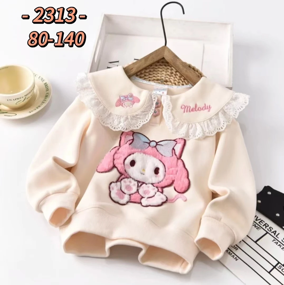 （优选）女童冬季加绒卫衣美乐蒂新款棉质一体绒娃娃领刺绣卡通女宝