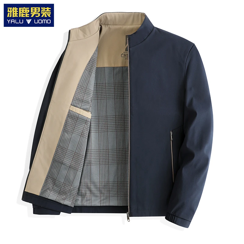 雅鹿男装爸爸秋装立领夹克2023春秋新款商务休闲行政服男士外套
