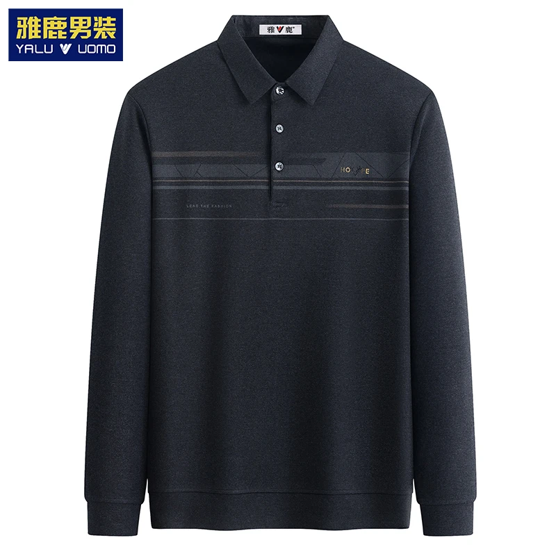 【加绒可选】雅鹿男装爸爸秋冬装长袖T恤翻领上衣中年男打底Polo衫