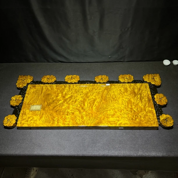 黄金樟实木手工整板茶盘家用茶具长方形泡台荷塘月色120*48*5