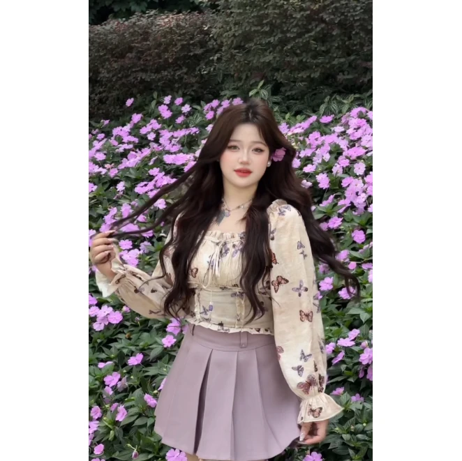【小琳微胖女装】新款时尚碎花长袖气质夏季显瘦设计感甜美百搭套装