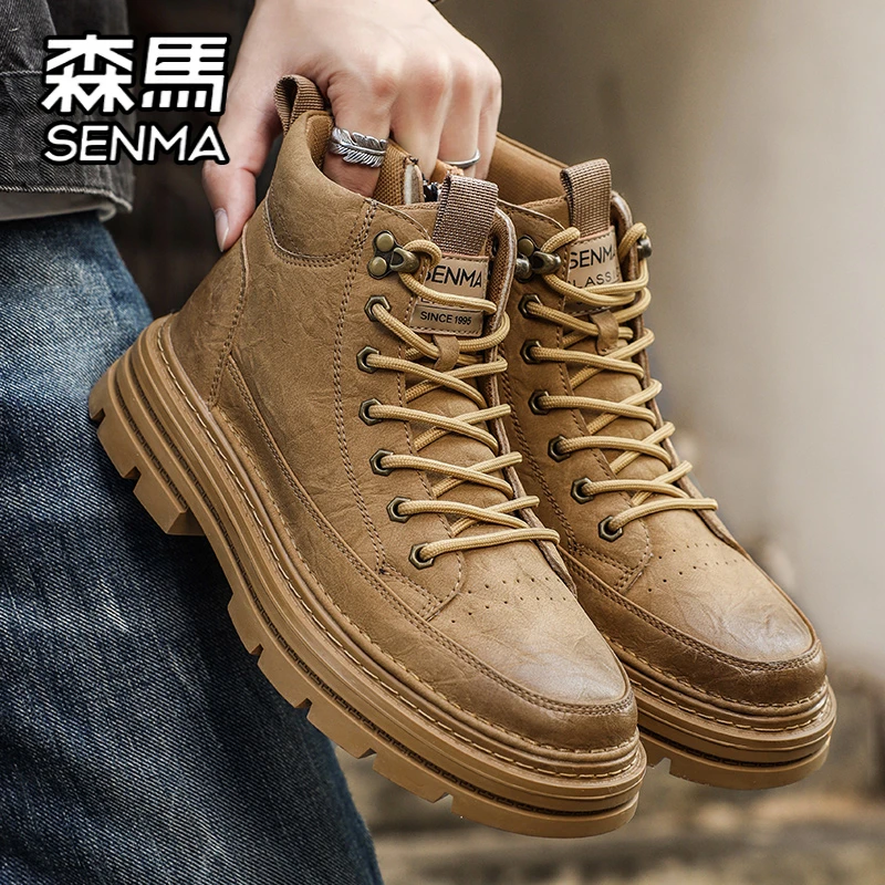 SENMA/森马男鞋秋季休闲时尚马丁靴英伦风复古厚底高帮款工装短靴