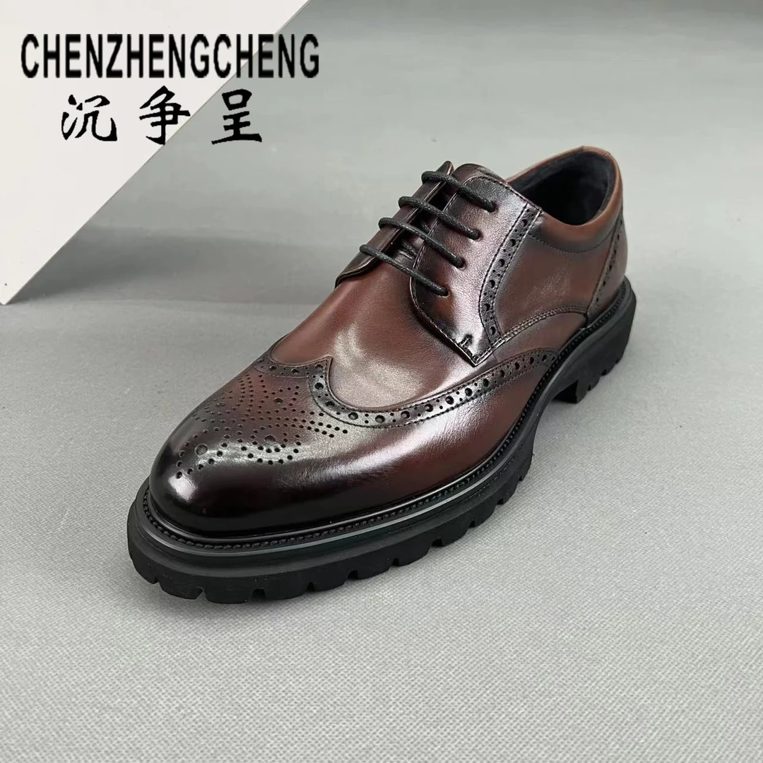CZC2211头层牛皮男士商务男士百搭休闲雕花皮鞋