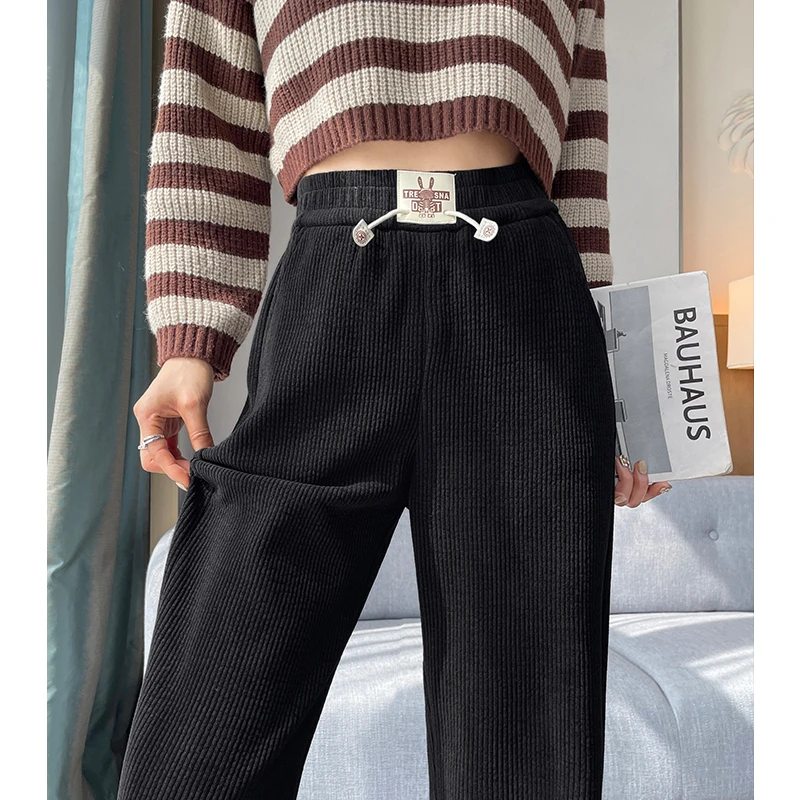 春季欧棉绒阔腿裤女高腰宽松垂感直筒雪尼尔长裤百搭显瘦拖地裤女