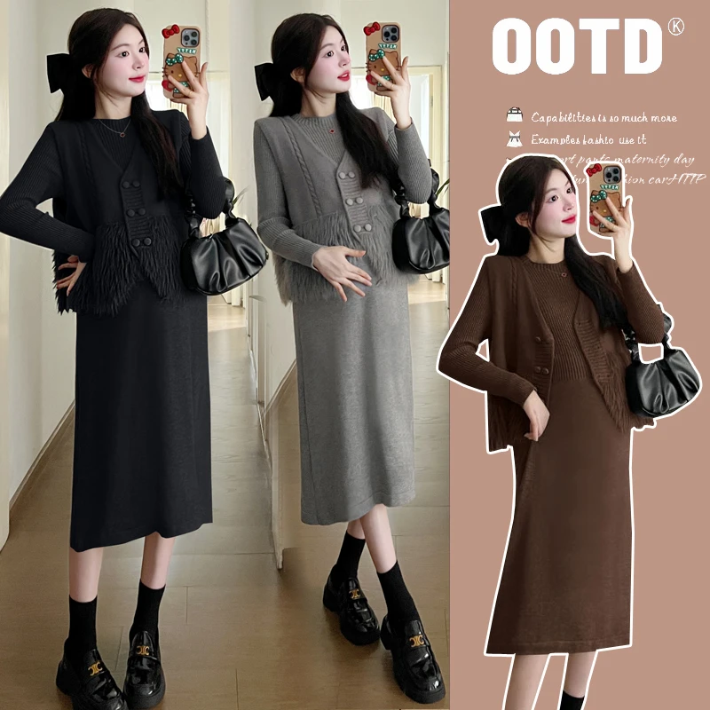【小婷子】孕妇装秋冬季新款长袖连衣裙两件套时尚毛衣宽松显瘦套装
