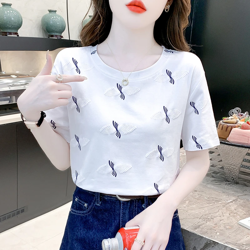 棉质短袖t恤女白色半袖夏装2025年新款韩版宽松女士夏季上衣欧货