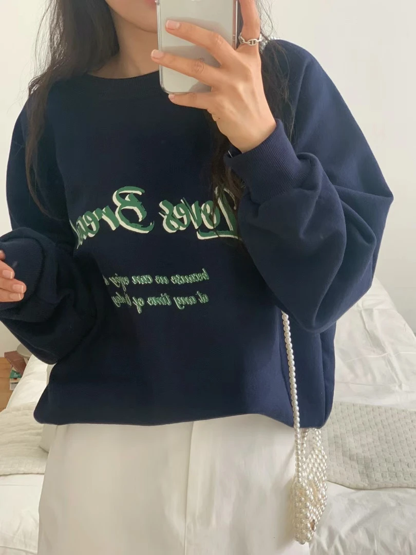 NO退换~韩国东大门BR家24F撞色字母长袖宽松百搭卫衣