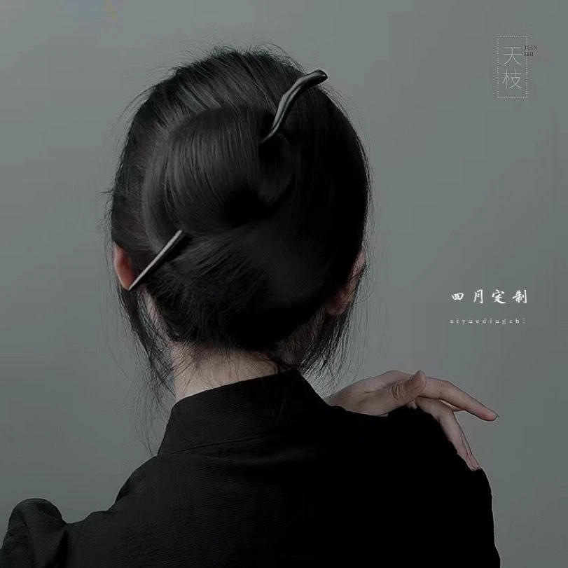 加长绿檀木发簪古风木簪简约现代盘发日常旗袍簪子盘发簪女黑檀木