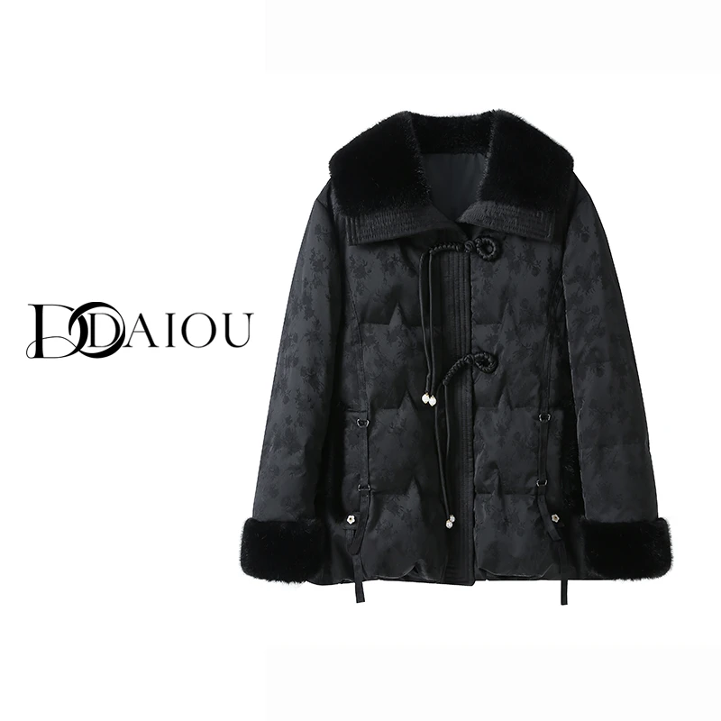 【DaiOu专属】2025新中式国风提花拼接水貂女士鹅绒服90169