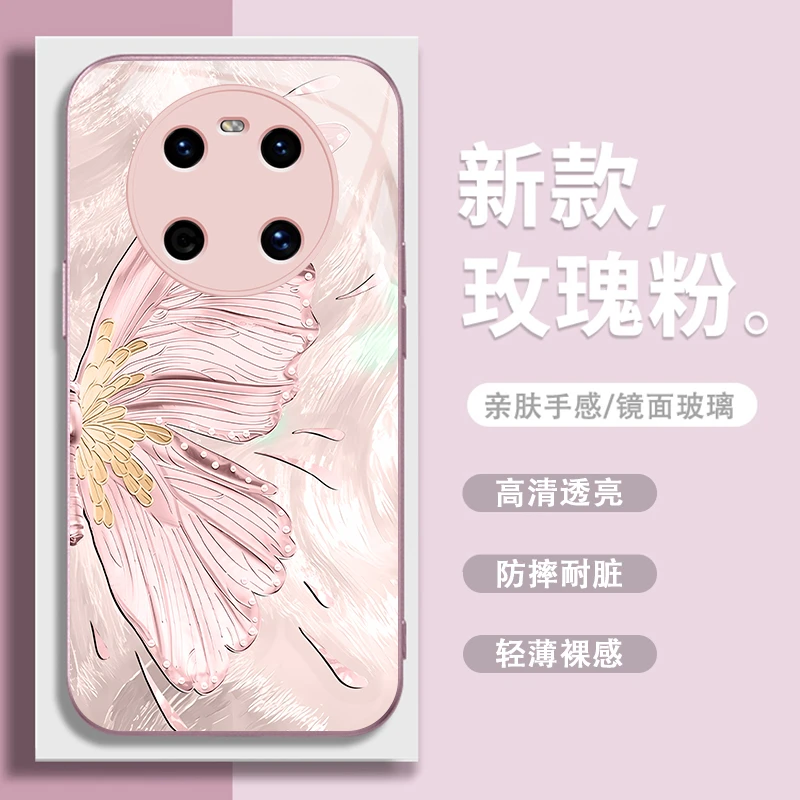 新款【华为Mate40】鎏金蝴蝶金属漆玻璃春季高级感女款手机壳