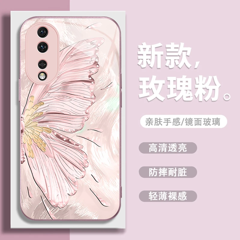 新款【荣耀80】鎏金蝴蝶金属漆玻璃春季高级感女款手机壳