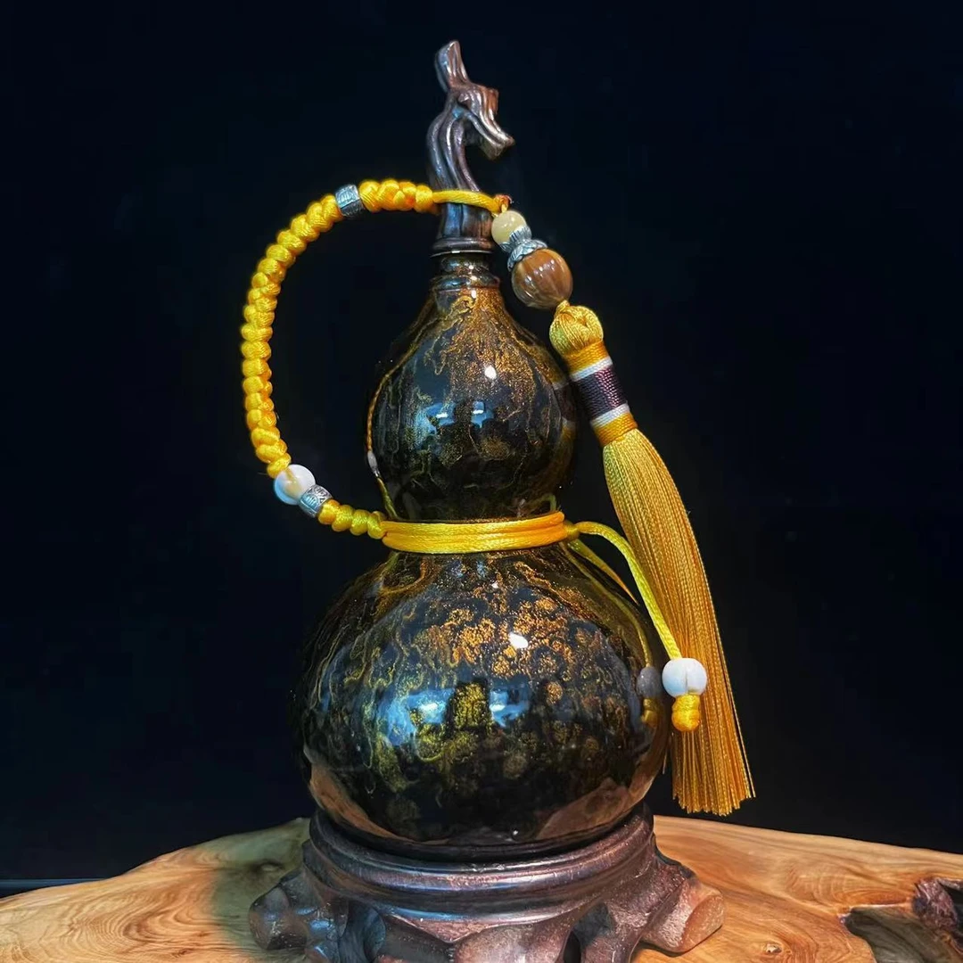 天然大漆鎏金漆器高端酒葫芦文玩福禄摆件天然