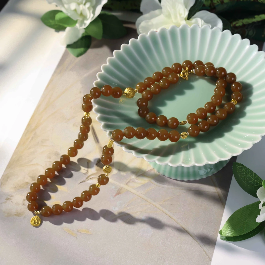 和田玉珠串卡8左右--GG530|BHT7