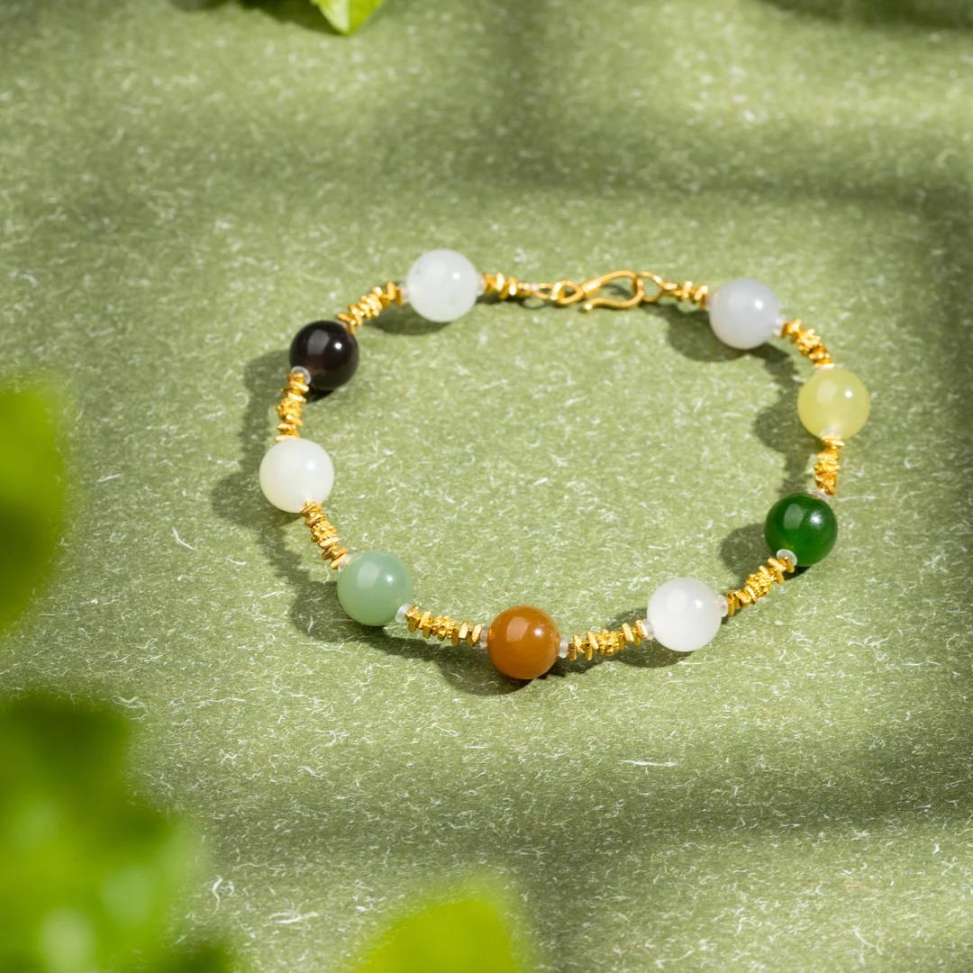 【宝儿臻选】和田玉手串卡7-8mm-18k金-多样性发货GG428|BHT3