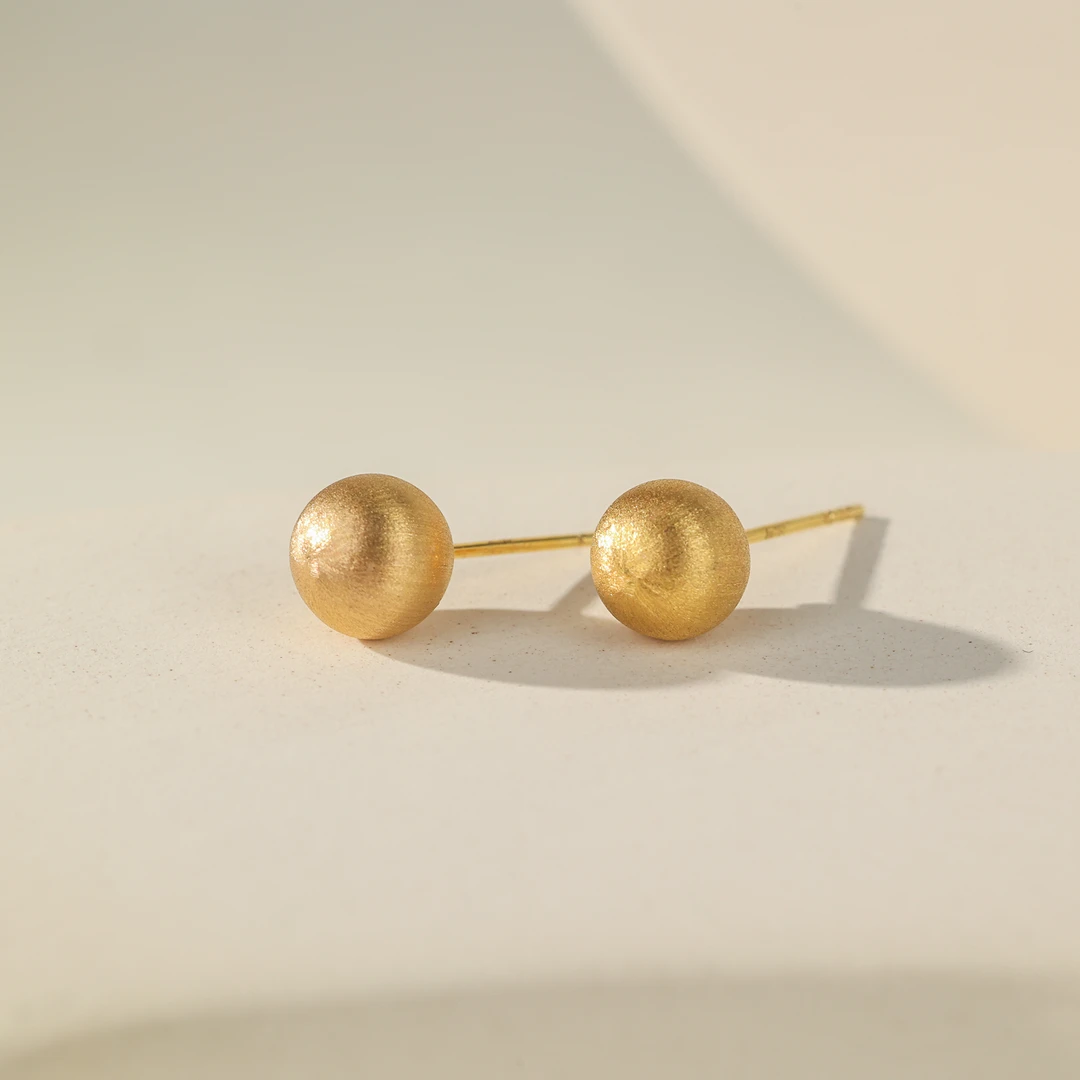 【拉丝金球耳钉】18k金耳饰-约卡6mm-FF1108-BK|BKJ4