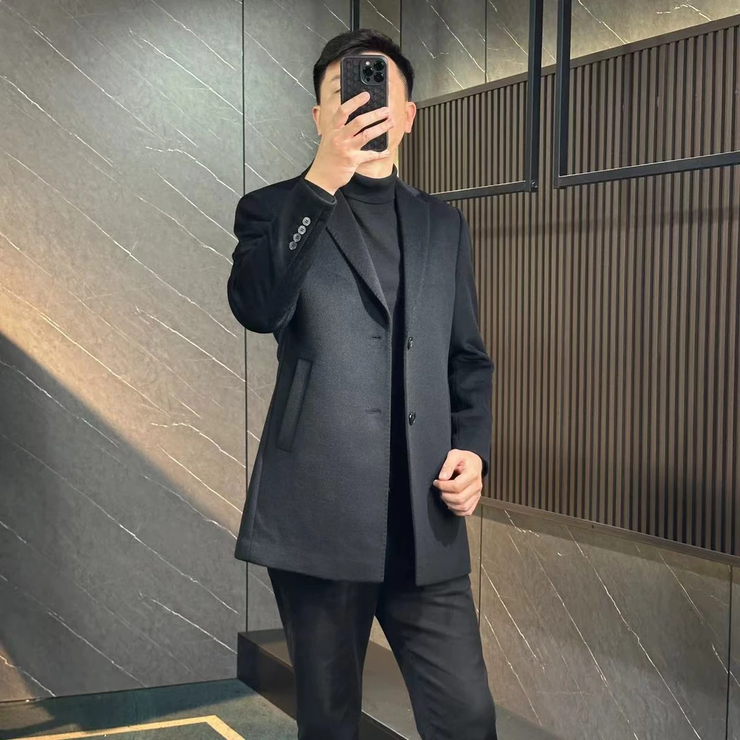 S6516【90绵羊毛10桑蚕丝】商务行政男士中长款毛呢西服大衣外套