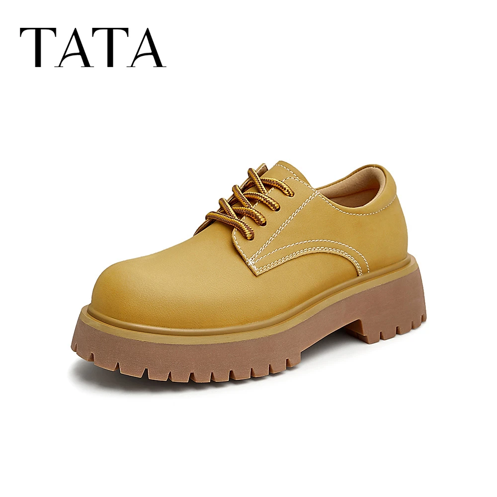 Tata他她复古棕色工装鞋女鞋子休闲马丁单鞋2024冬季新款CDP01DM4