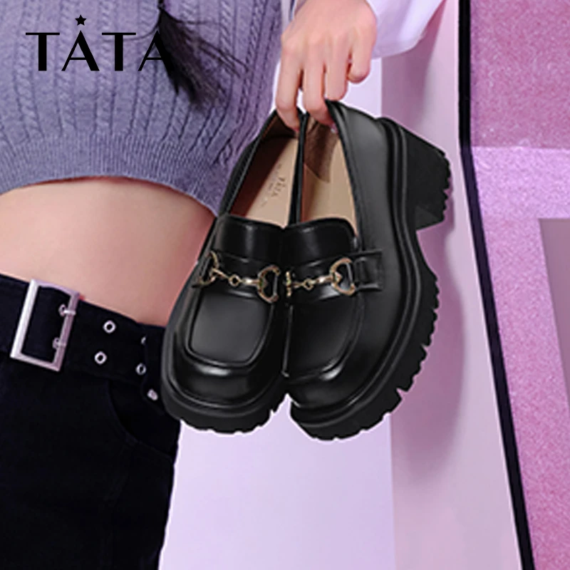 Tata他她乐福鞋女新款23高跟小皮鞋女秋冬W8AA1AA3