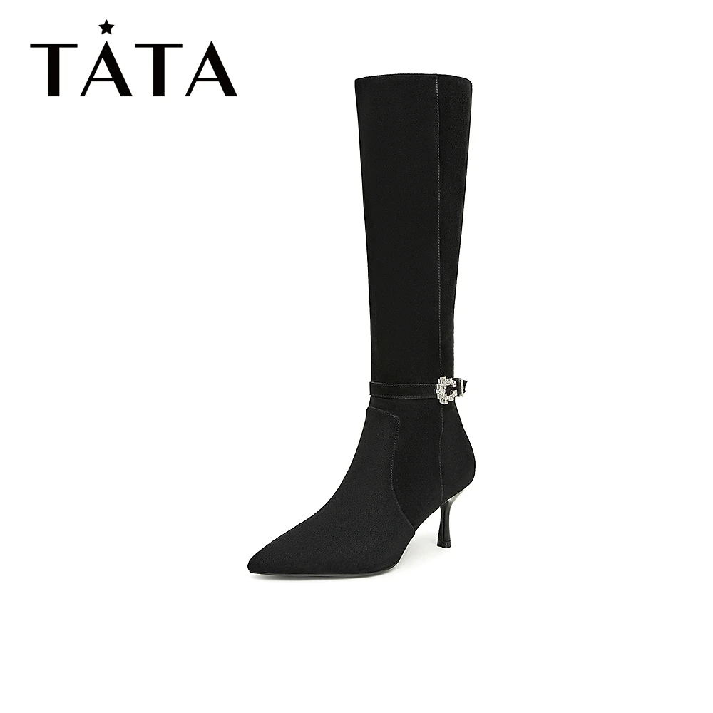 Tata他她长靴女撕漫弹力瘦瘦靴子软面冬新7QS80DG3